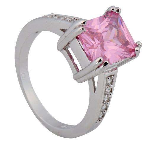 Ladies Stunning 10K White Gold Filled Ring with Pink Sapphire (Size 8)